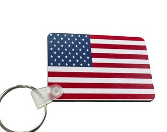 American Flag Keychain, Rectangular Patriotic Key Ring
