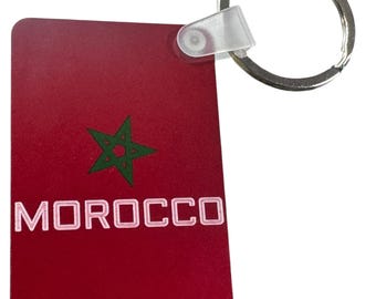 Morocco Flag Keychain, Red Rectangle with Green Star Design