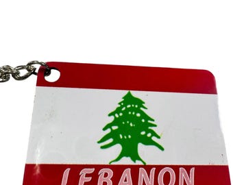 Lebanon Flag Keychain, Rectangular  Key Ring Souvenir