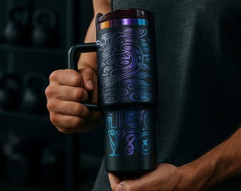 Vaso de viaje genérico de 40 oz, con aislamiento al vacío de doble pared, negro con holograma