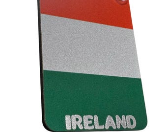 Ireland Flag Keychain, Rectangular Wood Key Ring Souvenir
