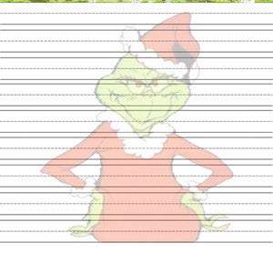 Lettera di Natale che pratica la scrittura a mano, i bambini imparano il buon Natale Carta a righe con calligrafia, il biglietto di auguri con lettera Grinch stampabile