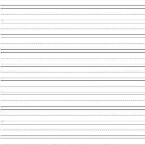 May include: Blank lined paper with a dashed line between each line.
