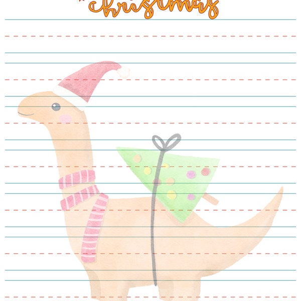 dinosaur writing handwriting practice kids card Christmas card rawr x-mas cute postcard children write lined paper penmanship practice gift