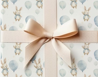 Cute Bunny Baby Shower Gift Wrap Bunny Wrapping Paper Bunny Baby Shower, Boy Baby Shower Wrapping Paper Cute Bunny, Light Blue Rabbit