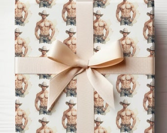 Sexy Wrapping Paper Roll Bachelorette Party Shirtless Cowboy Wrapping Paper Sexy Cowboy, Handsome Men Wrapping Paper, Sexy Gift Wrap Roll