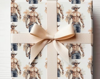 Sexy Cowboy Wrapping Paper Roll Sexy Man Wrapping Paper Shirtless Man, Hot Guy Wrapping Paper Bachelorette Gift Wrap Funny Bachelorette Gift
