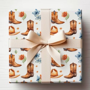 Texas Wrapping Paper Roll, Western Wrapping Paper Roll, Watercolor Cowboy Boots Wrapping Paper, Cowboy Hat Wrapping Paper, Cowboy Gift Wrap