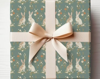 Rol groene paashazen inpakpapier, groene konijntjes cadeaupapier rol lente konijnen inpakpapier, lentehaas saliegroen cadeaupapier