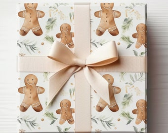 Gingerbread Wrapping Paper Gingerbread Man, Christmas Wrapping Paper Roll Watercolor Gingerbread Man, Bespoke Gift Wrap