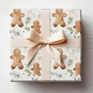 Carta da regalo di pan di zenzero Omino di pan di zenzero, rotolo di carta da regalo natalizia Omino di pan di zenzero acquerello, carta da regalo su misura