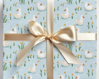 Cute Ducks Wrapping Paper Duck Baby Shower Wrapping Paper Light Blue Ducks Gift Wrap Roll, Cute Duck Themed Baby Shower Gift Wrap