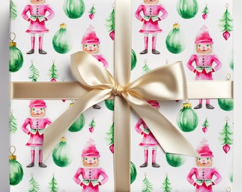 Pink Wrapping Paper Roll Christmas Nutcracker, Pink Nutcracker Wrapping Paper Roll, Pink Christmas Wrapping Paper, Pink Christmas Gift Wrap