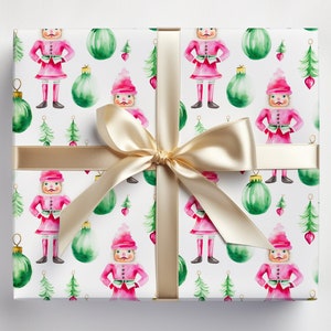 Pink Wrapping Paper Roll Christmas Nutcracker, Pink Nutcracker Wrapping Paper Roll, Pink Christmas Wrapping Paper, Pink Christmas Gift Wrap