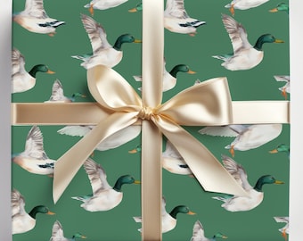 Mallard Duck Wrapping Paper Ducks Gift Wrap Roll, Hunting Wrapping Paper, Duck Hunting Gift Wrapping Roll for Hunters, Watercolor Ducks