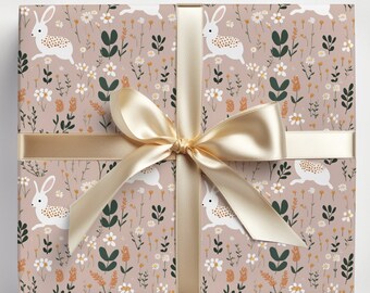 Vintage Bunny Wrapping Paper Bunnies Boho Bunny Gift Wrapping Paper Cute Easter Bunnies Wrapping Paper Roll Boho Easter Bunny