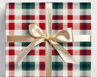 Christmas Plaid Wrapping Paper Rolls, Checkered Wrapping Paper Gingham Plaid, Red and Green Plaid Gift Wrap Christmas Gingham