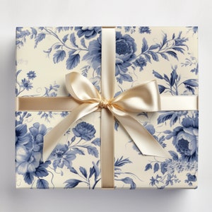 Blue Floral Victorian Wrapping Paper Roll, Vintage Blue Chinoiserie Gift Wrap Roll, Vintage Chinese Floral Wrapping Paper Rolls