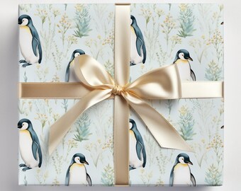 Rollo de papel de regalo con forma de pingüino Papel de regalo con forma de pingüino, papel de regalo con forma de pingüino de acuarela Papel de regalo navideño con forma de pingüino