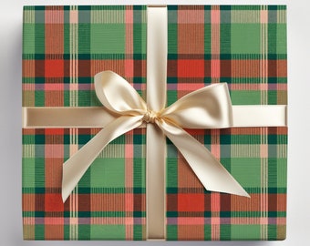 Modern Plaid Wrapping Paper Red and Green Plaid Gift Wrap Roll, Christmas Tartan Wrapping Paper, Tartan Wrapping Paper Roll