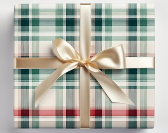Plaid Wrapping Paper Christmas Plaid, Christmas Tartan Wrapping Paper, Watercolor Plaid Wrapping Paper Roll, Red and Green Plaid