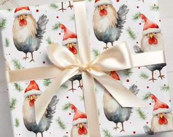 Christmas Chicken Wrapping Paper Roll Christmas Funny Wrapping Paper Christmas Funny Chicken Gift Wrap Chickens with Santa Hat
