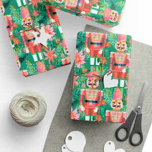 Preppy Pink Nutcracker Gift Wrap Roll, Christmas Nutcracker Wrapping Paper Roll, Modern Wrapping Paper Roll Design image 4