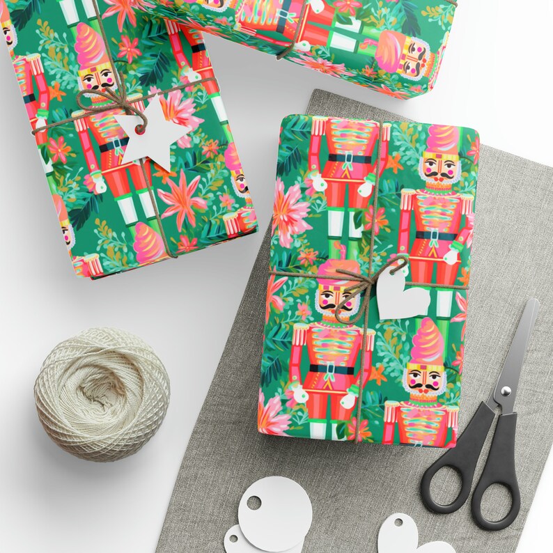 Preppy Pink Nutcracker Gift Wrap Roll, Christmas Nutcracker Wrapping Paper Roll, Modern Wrapping Paper Roll Design image 4