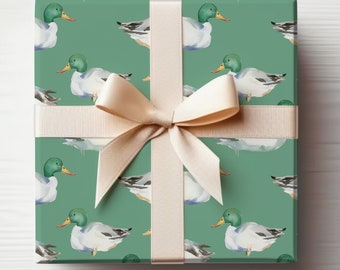 Wilde eend cadeau babyshower, rol inpakpapier eend, inpakpapier schattige eend, inpakpapier babyshower geverfde eend, inpakpapier babyshower