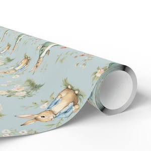 Vintage Rabbit Wrapping Paper, Rabbit Baby Shower Wrapping Paper Roll, Cottagecore Rabbit Baby Shower Wrapping Paper Roll image 5