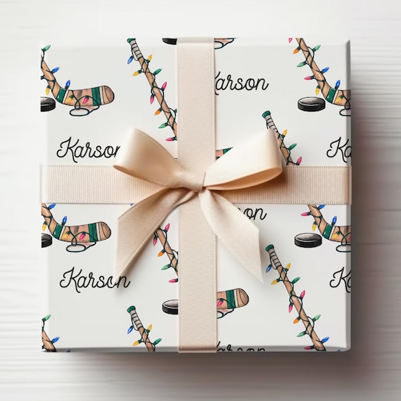 Hockey Wrapping Paper With Custom Name, Children's Wrapping Paper Hockey Gift Wrap Roll With Name, Hockey Christmas Gift Wrapping Roll
