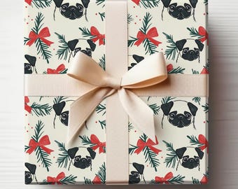 Pug Wrapping Paper Roll Cute Pug Gift Wrapping Roll Christmas Pug Wrapping Paper Dog Lovers Gift Wrap Roll