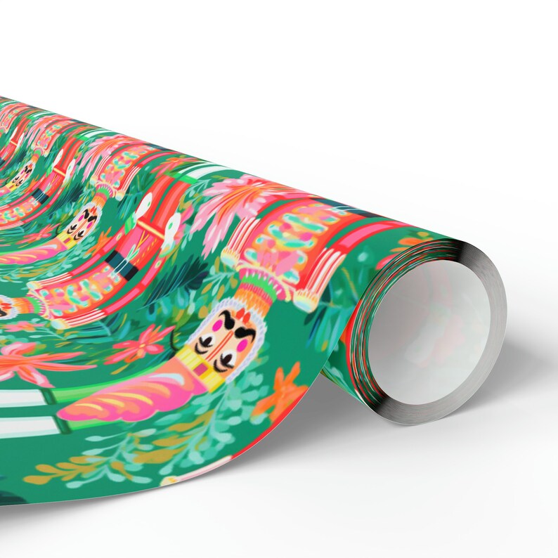 Preppy Pink Nutcracker Gift Wrap Roll, Christmas Nutcracker Wrapping Paper Roll, Modern Wrapping Paper Roll Design image 6
