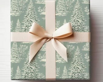 Vintage Christmas Toile Wrapping Paper Vintage Christmas Tree Wrapping Paper Roll Classic Christmas Tree Gift Wrap Roll Sage Green Toile