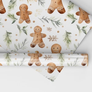 Gingerbread Wrapping Paper Gingerbread Man, Christmas Wrapping Paper Roll Watercolor Gingerbread Man, Bespoke Gift Wrap image 7