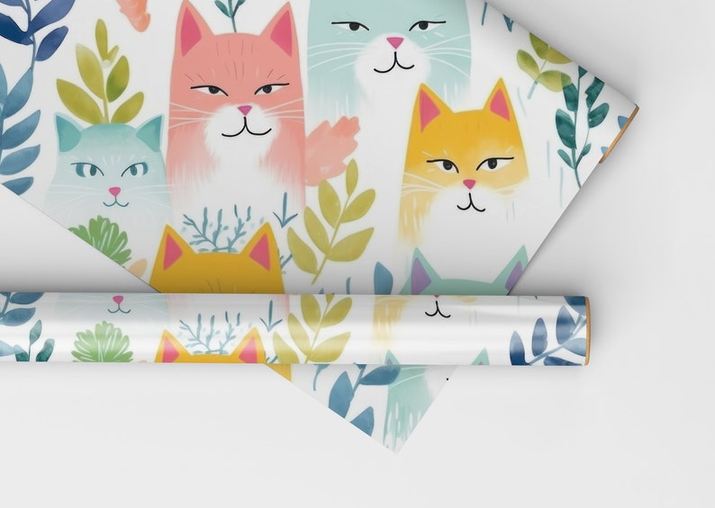 Mean Cat Wrapping Paper Roll, Funny Cats Gift Wrap, Angry Cat Gift Wrap, Painted Cats Wrapping Paper, Christmas Cat Gift Wrap, Kitten Gift image 6