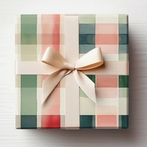 Carta da regalo a quadri natalizi, carta da regalo a quadretti, rotolo di carta da regalo a quadri acquerellati, carta da regalo a quadri natalizi moderni