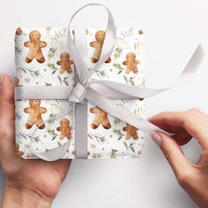 Gingerbread Wrapping Paper Gingerbread Man, Christmas Wrapping Paper Roll Watercolor Gingerbread Man, Bespoke Gift Wrap image 9