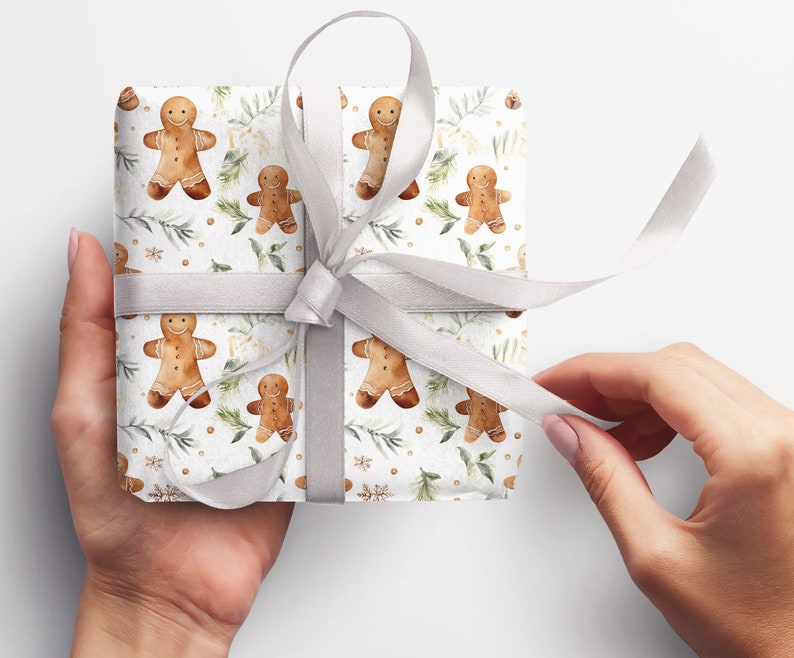 Gingerbread Wrapping Paper Gingerbread Man, Christmas Wrapping Paper Roll Watercolor Gingerbread Man, Bespoke Gift Wrap image 9