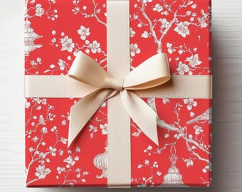 Japanese Wrapping Paper Roll Red Chinese Wrapping Paper Roll Oriental Wrapping Paper Glossy Elegant Chinoiserie Gift Wrap