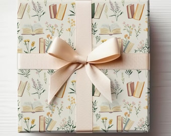 Book Wrapping Paper Booklovers Gift Wrap Roll, Librarian Wrapping Paper Booklovers Gift Wrap Roll