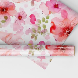 Pink Watercolor Flowers Wrapping Paper Pink Flowers Gift Wrap Roll Pink ...