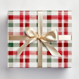 Rouleau de papier cadeau de Noël rouge et vert à carreaux Design écossais, Papier cadeau traditionnel à carreaux, écossais rustique, Papier cadeau à carreaux