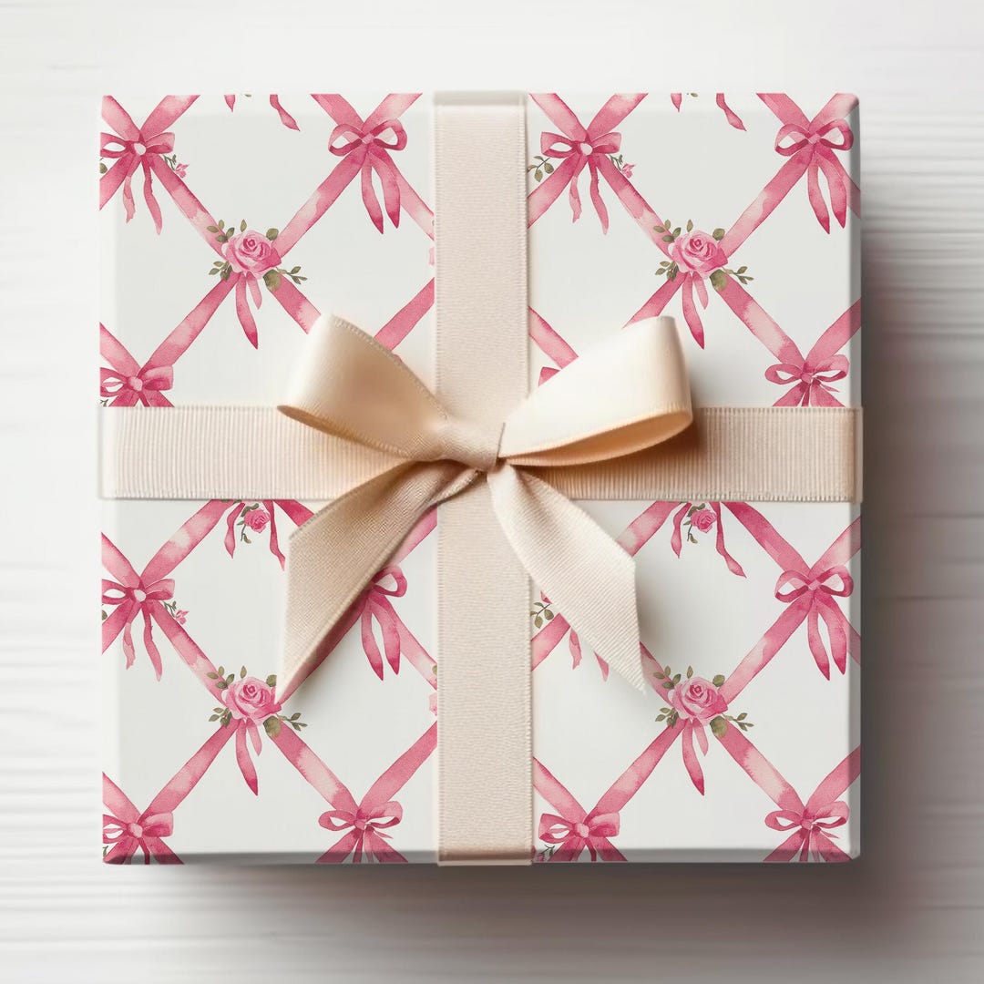 Pink Bows Wrapping Paper Roll, Coquette Wrapping Paper Roll Gift ...