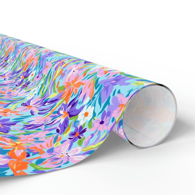 Iris Wrapping Paper Roll Colorful Iris Gift Wrap Roll, Cute Spring Wrapping Paper Purple Iris Floral Gift Wrap, Iris Lovers Gift Wrap image 3