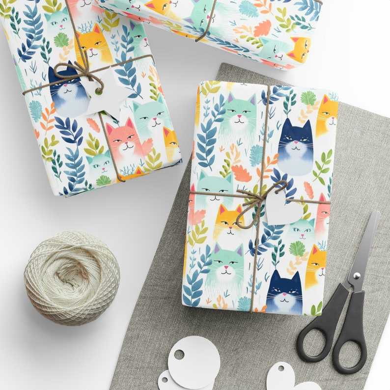 Mean Cat Wrapping Paper Roll, Funny Cats Gift Wrap, Angry Cat Gift Wrap, Painted Cats Wrapping Paper, Christmas Cat Gift Wrap, Kitten Gift image 2