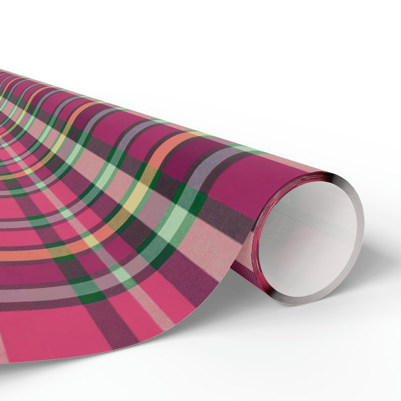 Pink and Green Plaid Wrapping Paper Roll, Pink Christmas Wrapping Paper, Pink Plaid Gift Wrap, Pink Gingham Wrapping Paper, Pink Tartan image 4