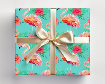 Flamingo Wrapping Paper Flamingos Gift Wrap Roll Tropical Flamingo Wrapping Paper Roll, Preppy Pattern, Tropical Gift Wrapping Pink Flamingo