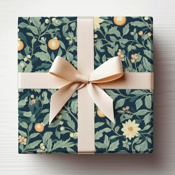 William Morris Wrapping Paper Roll Christmas Vintage Gift Wrap Design Holiday Wrapping Paper  Antique Christmas Ornate Greenery