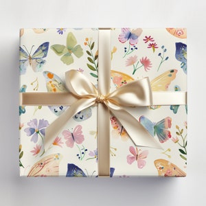 Butterflies Wrapping Paper Butterfly Baby Shower Gift Wrap Roll of Pastel Butterfly Wrapping Paper, Spring Wrapping Paper